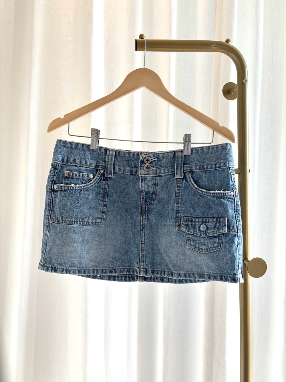 Hydraulic Light Blue Denim Mini Skirt Approx Size Medium